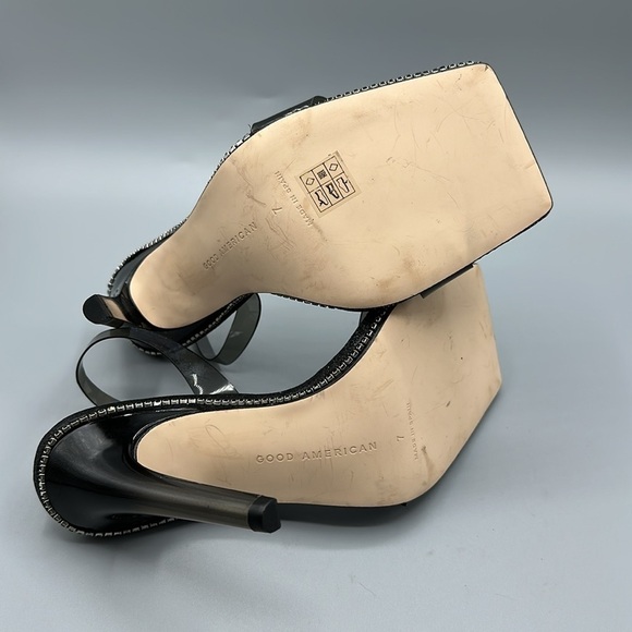 Good American Black Glitter Jeweled Strappy High Heels Square Toe Women's Size 7 - Picture 7 of 8